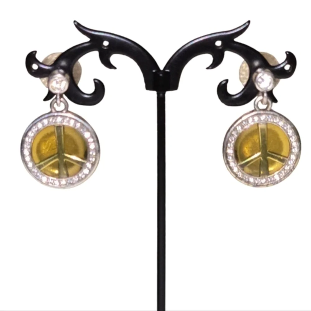 Brighton Yellow Swarovski Crystal‎ Peace Sign Earrings